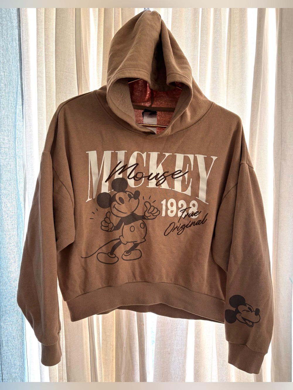 Disney Mickey Mouse “1928 The Original” Graphic Print Cropped Pullover Hoodie